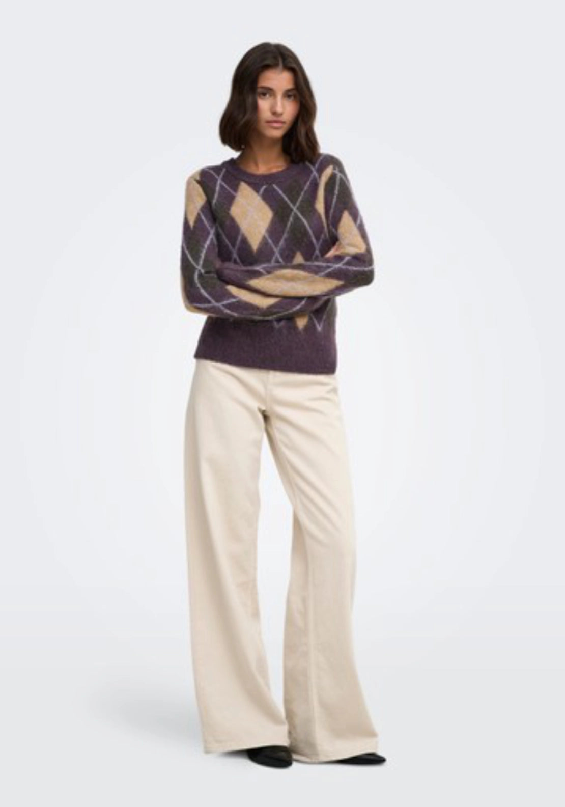 Reese Long Sleeve Argyle Pullover - Plum Perfect