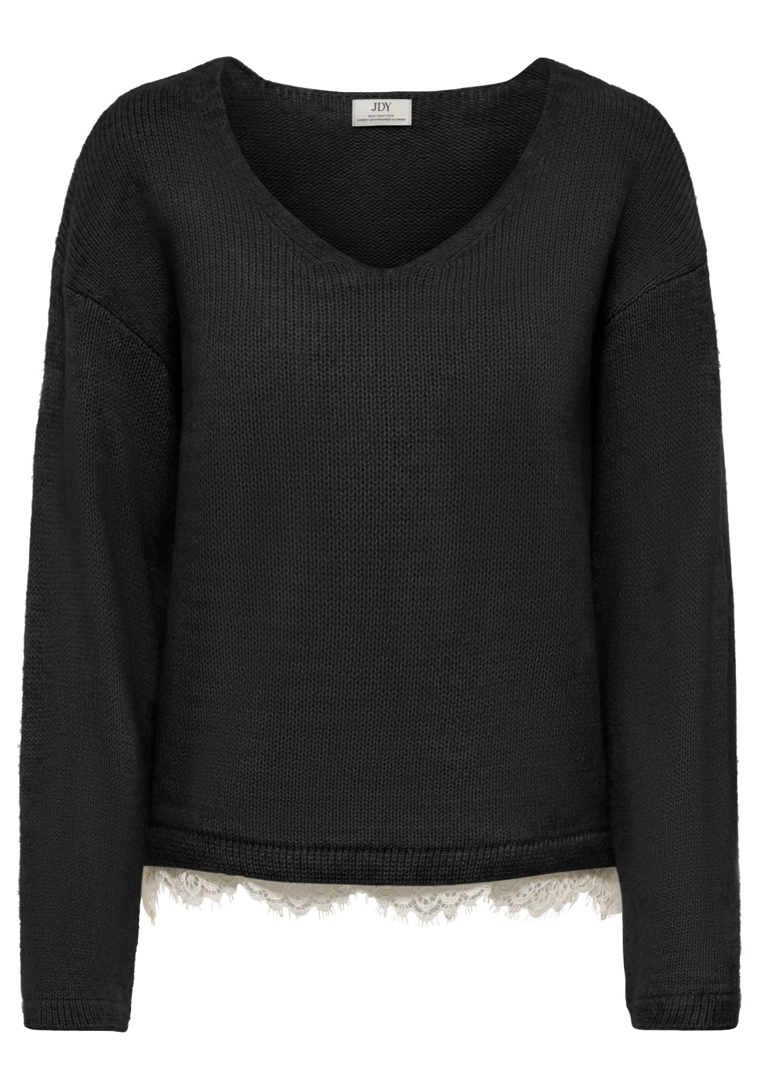 Jdy V Neck Lace Trim Knitted Jumper - Black 1 Shaws Department Stores