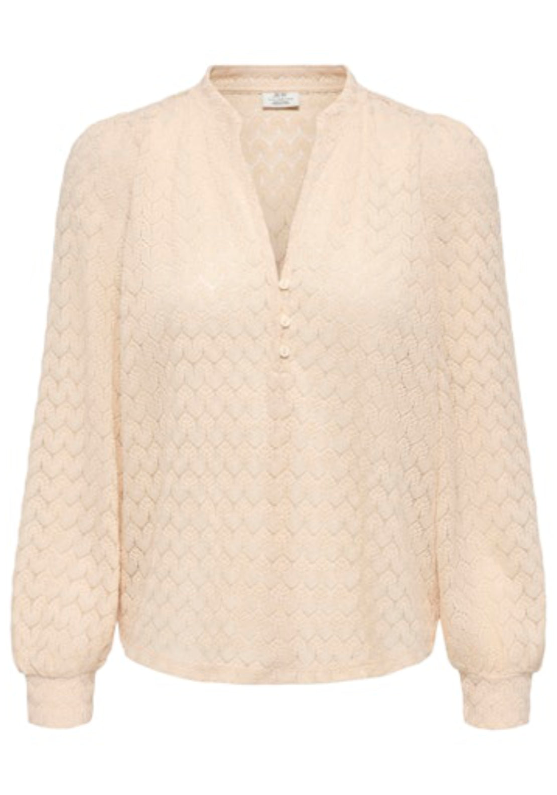 Avery Long Sleeve Lace V-Neck Top - Beige