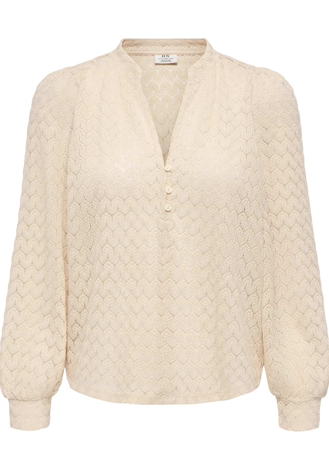 Avery Long Sleeve Lace V-Neck Top - Beige