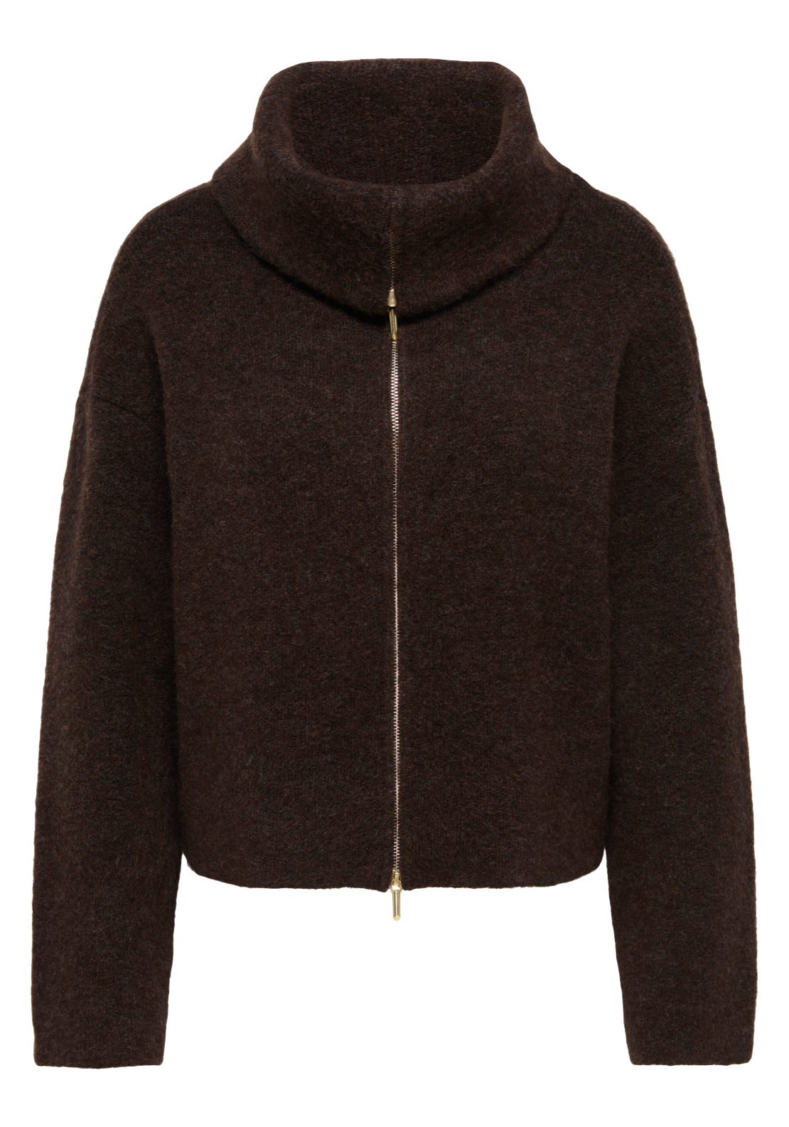 Jdy Zelina Long Sleeve 2 Way Zip Cardigan - Brown 1 Shaws Department Stores