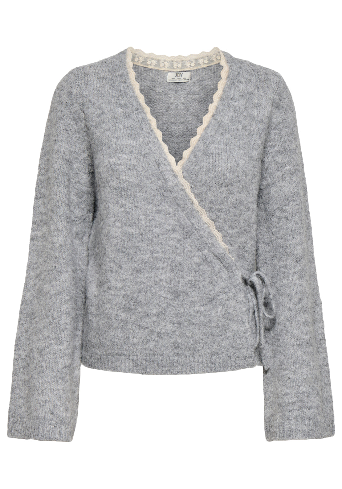 Jdy Dina Long Sleeve Wrap Lace Cardigan - Light Grey Melange 1 Shaws Department Stores