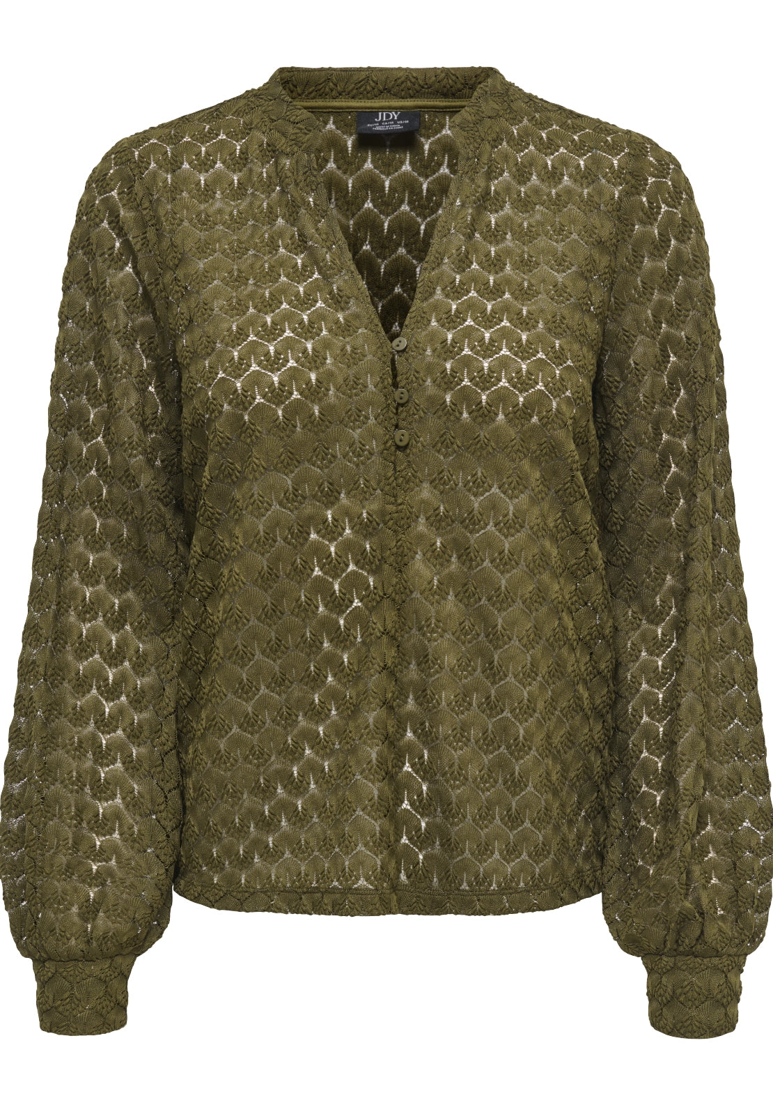 Avery Long Sleeve Lace V-Neck Top - Dark Olive