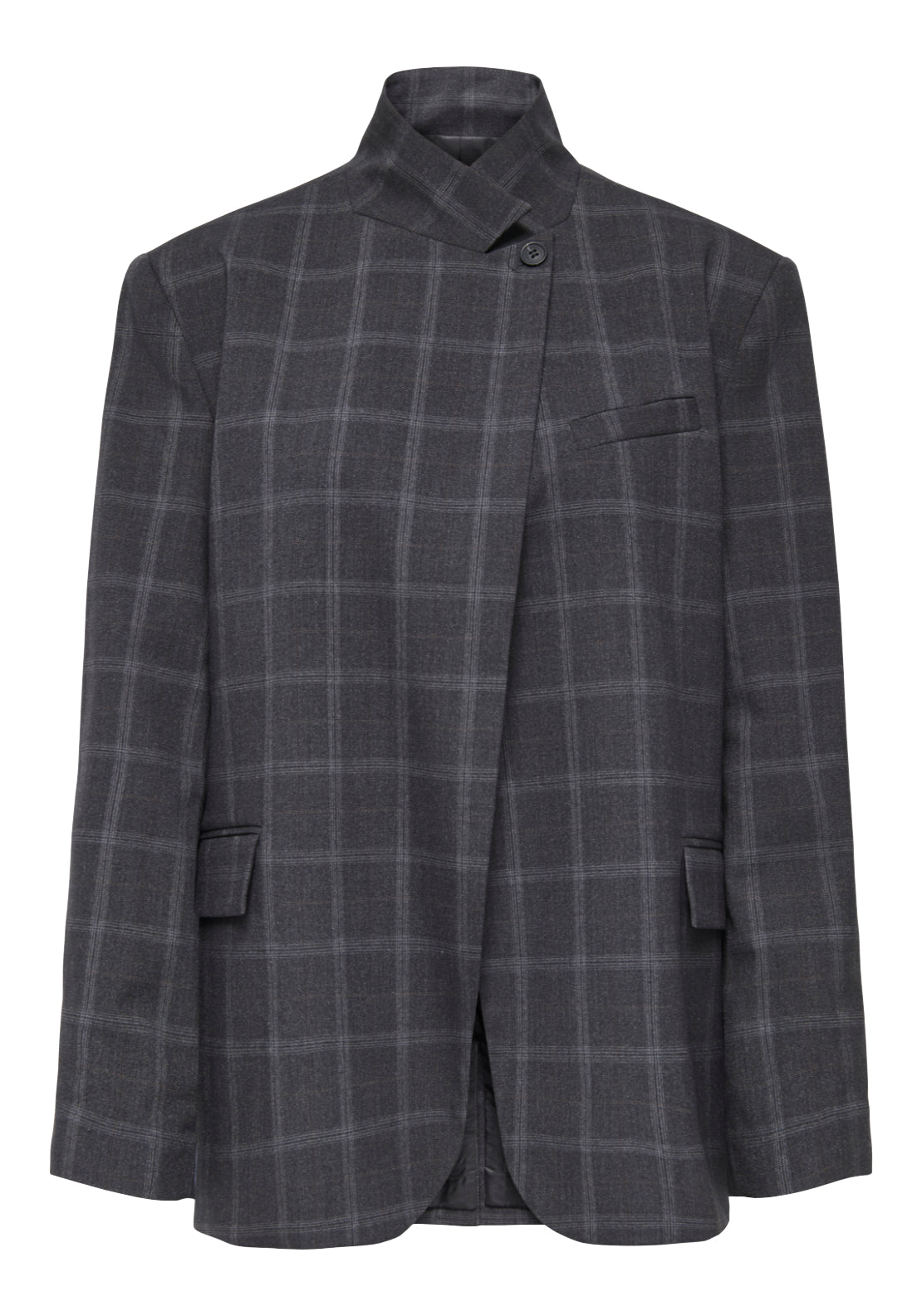 Jdy Valerie High Neck Check Blazer - Grey 1 Shaws Department Stores