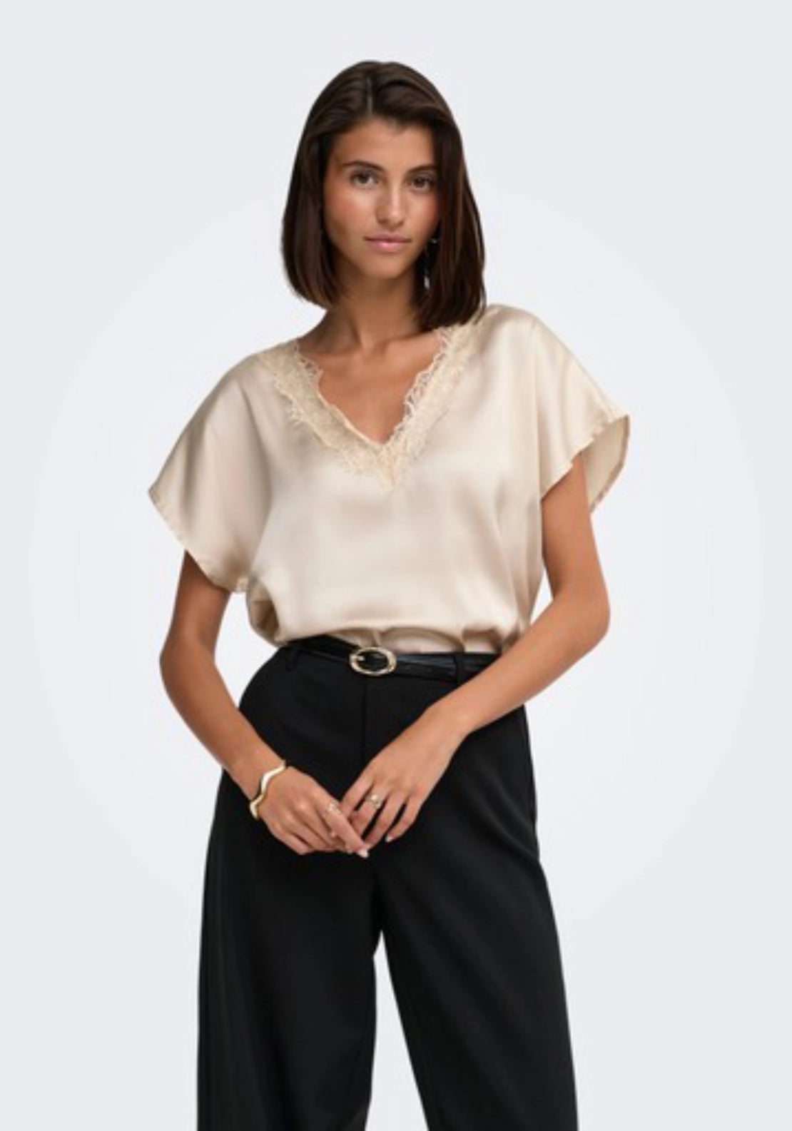 Fifi Short Sleeve V-Neck Top - Pumice Stone
