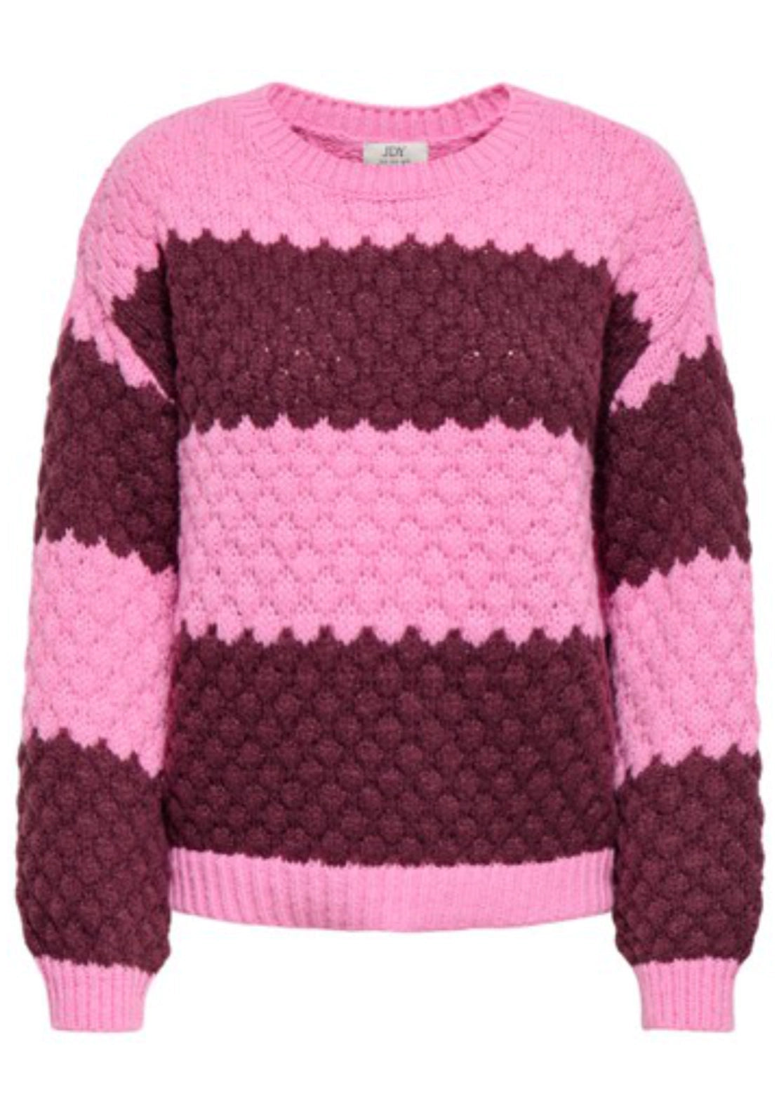 Vilda Long Sleeve Detail Pullover - Cyclamen Stripe Crush