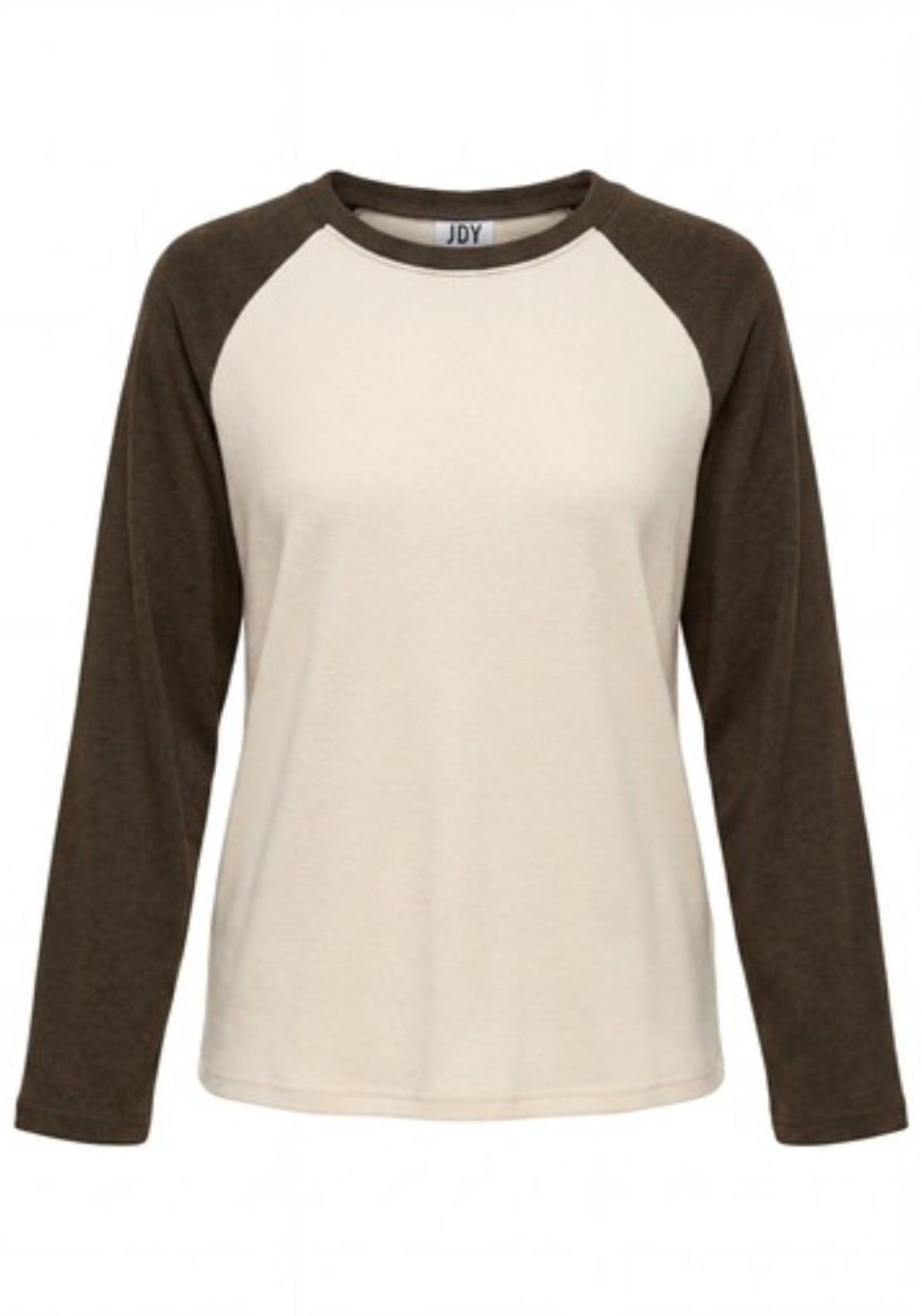Jeanett Long Sleeve Raglan Contrast Top - Antique White Black Olive