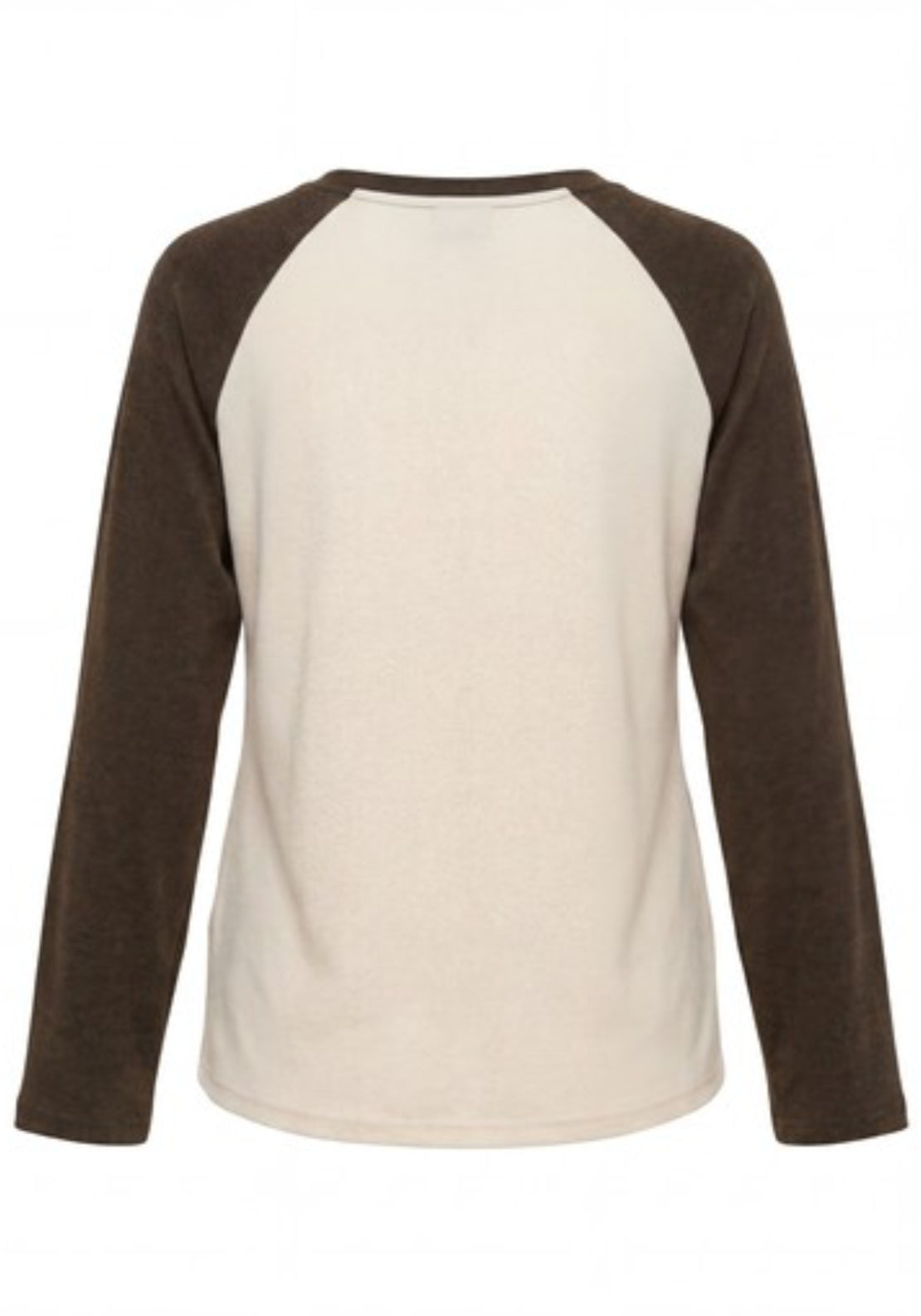 Jeanett Long Sleeve Raglan Contrast Top - Antique White Black Olive