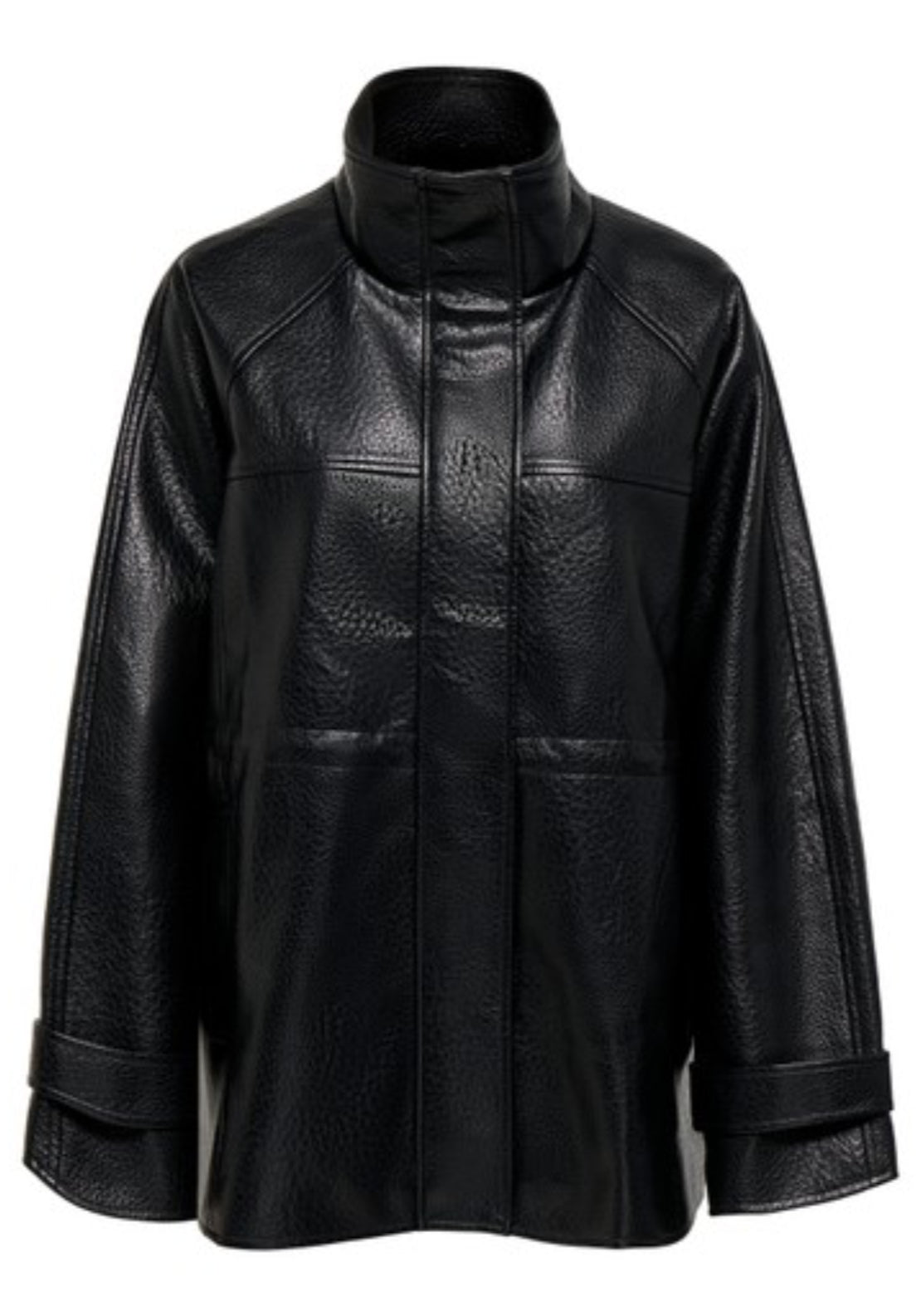 Raye Faux Leather High Neck Jacket - Black