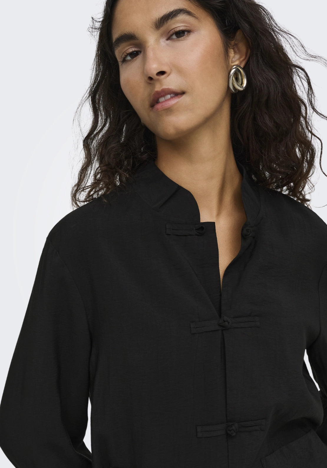 Jdy Mandarin Collar Cotton Shirt - Black 5 Shaws Department Stores