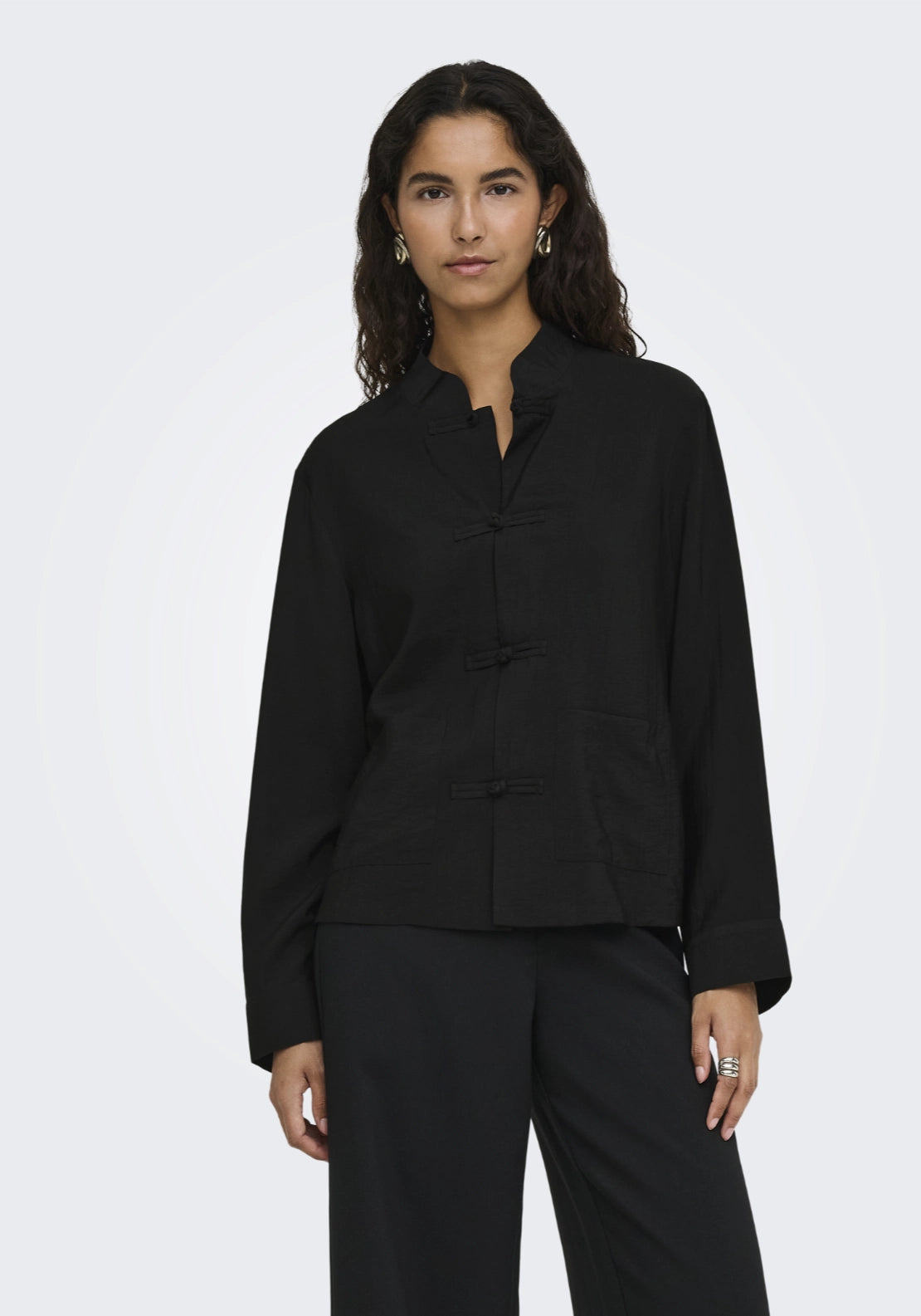 Jdy Mandarin Collar Cotton Shirt - Black 4 Shaws Department Stores