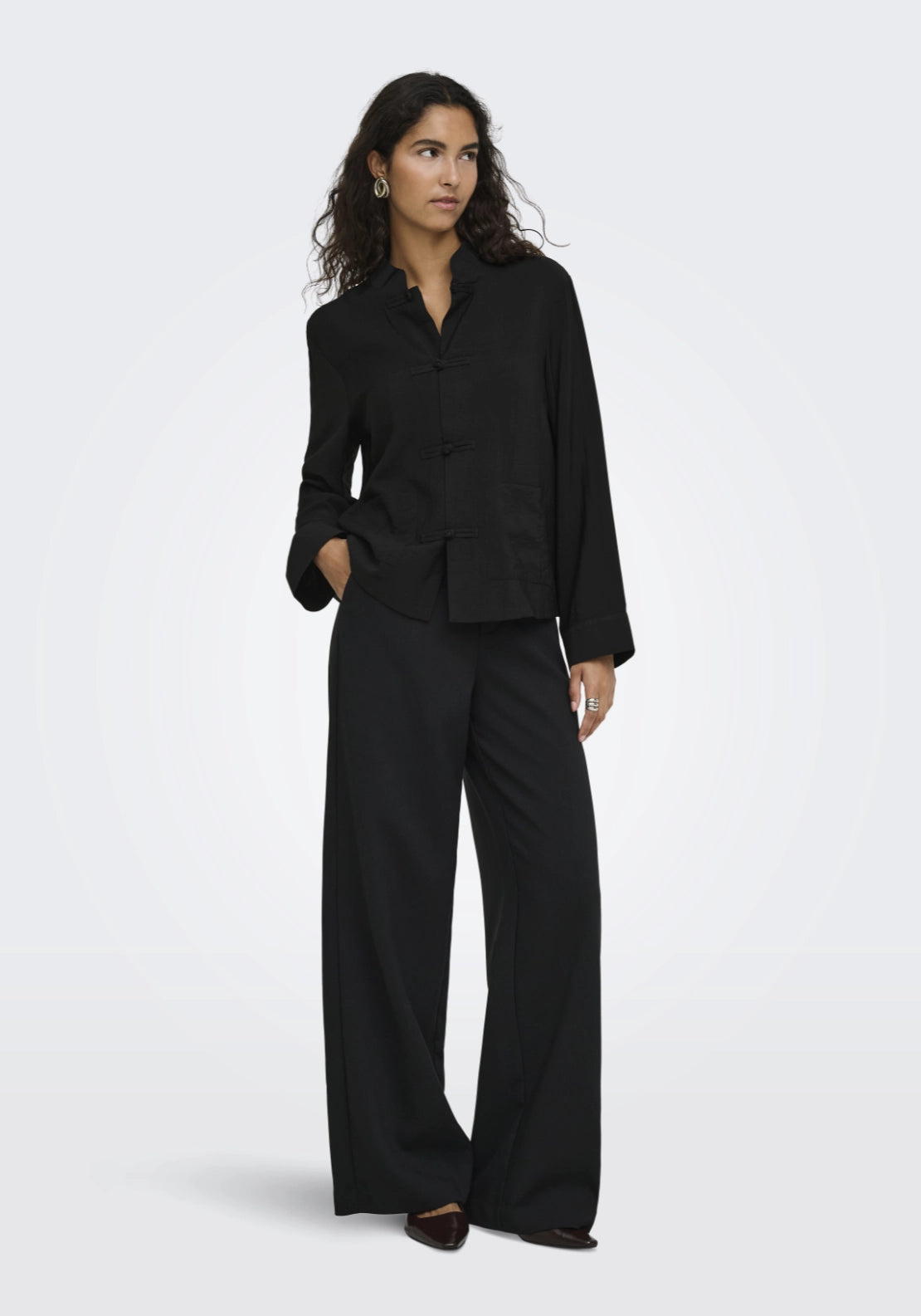 Jdy Mandarin Collar Cotton Shirt - Black 3 Shaws Department Stores