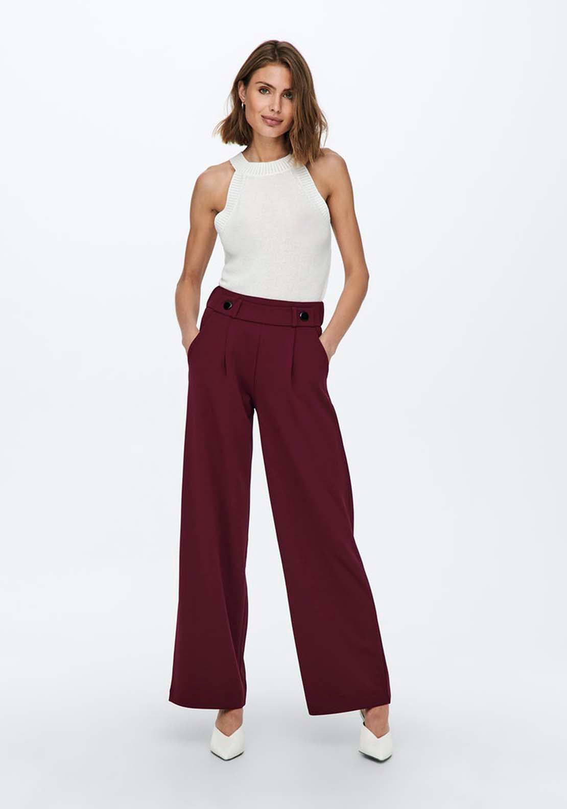 Jdy Wide Leg Trousers - Windsor Wine Black Buttons 4 Shaws Department Stores