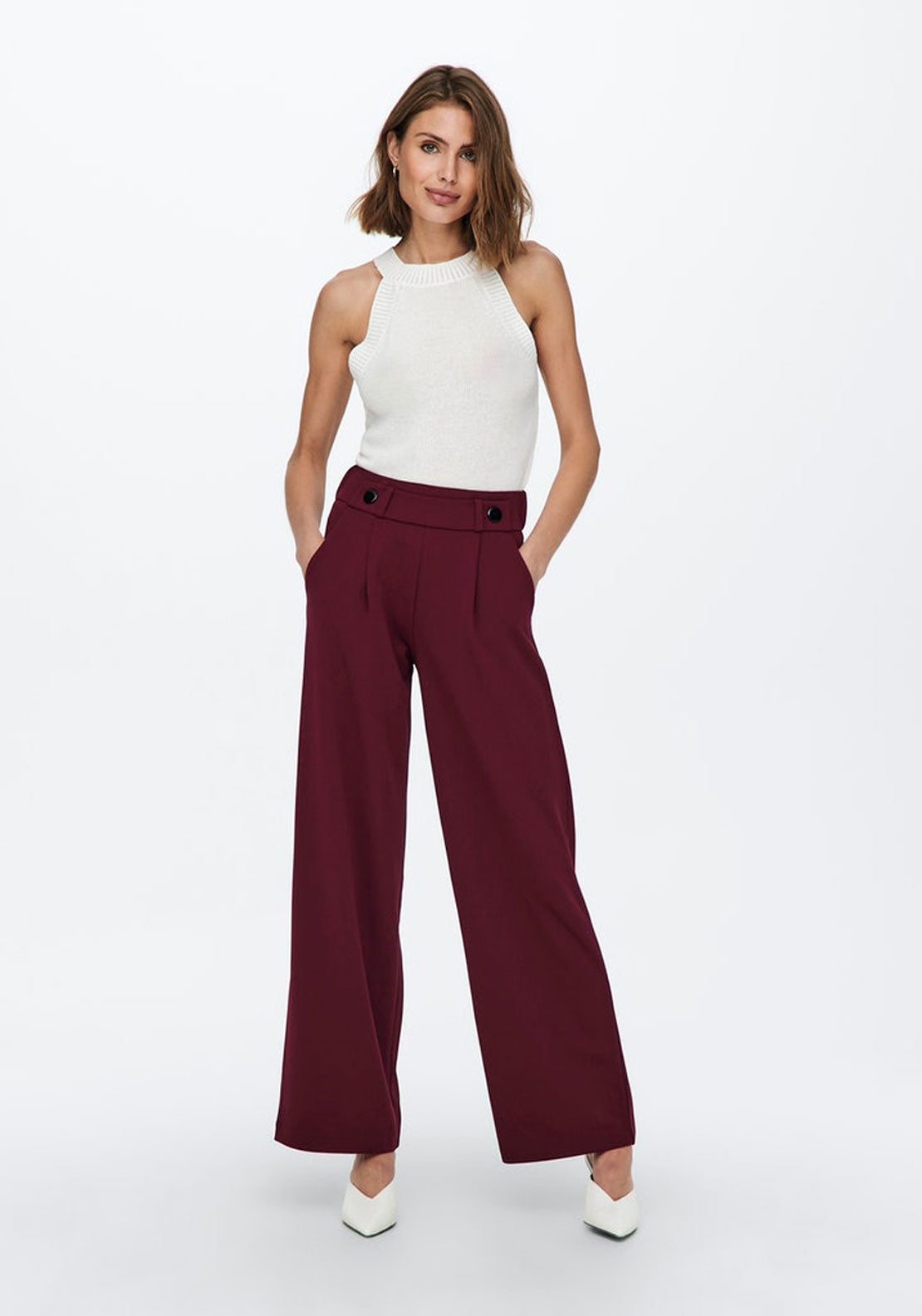 Jdy Wide Leg Trousers L32 - Windsor Wine Black Buttons 4 Shaws Department Stores