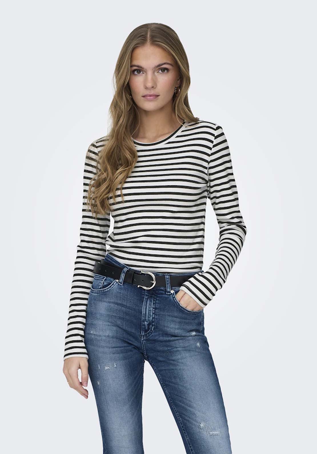 Jdy Long Sleeve Round Neck Jumper - Cloud Dancer Black 4 Shaws Department Stores