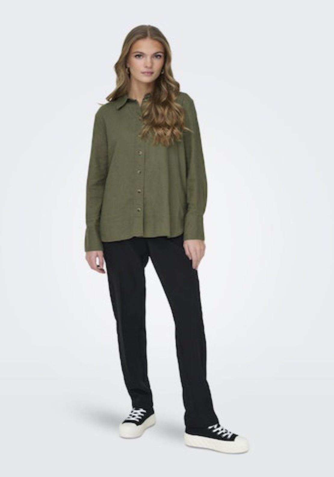 Jdy Say Long Sleeve Linen Loose Shirt - Green 5 Shaws Department Stores