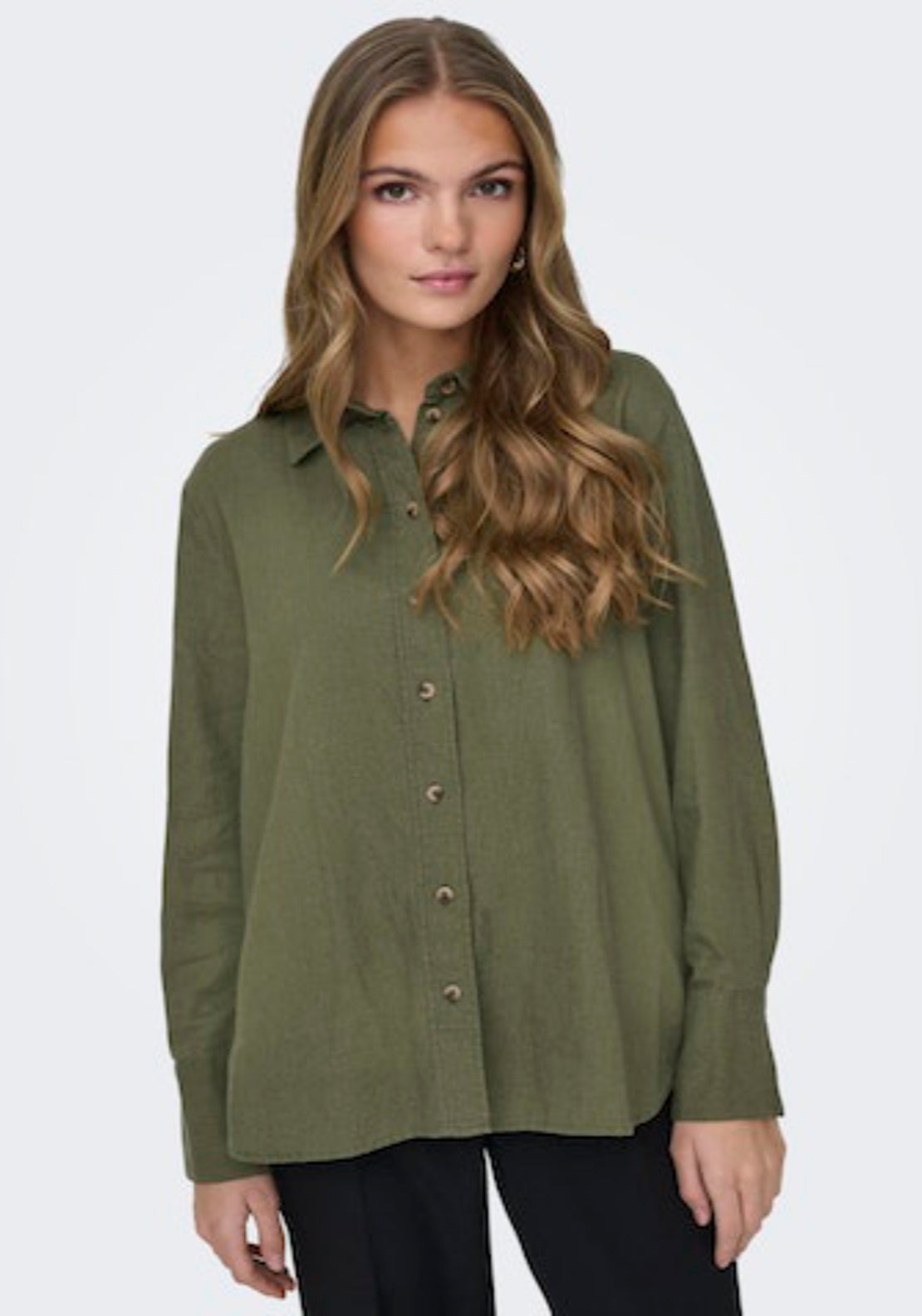 Jdy Say Long Sleeve Linen Loose Shirt - Green 1 Shaws Department Stores
