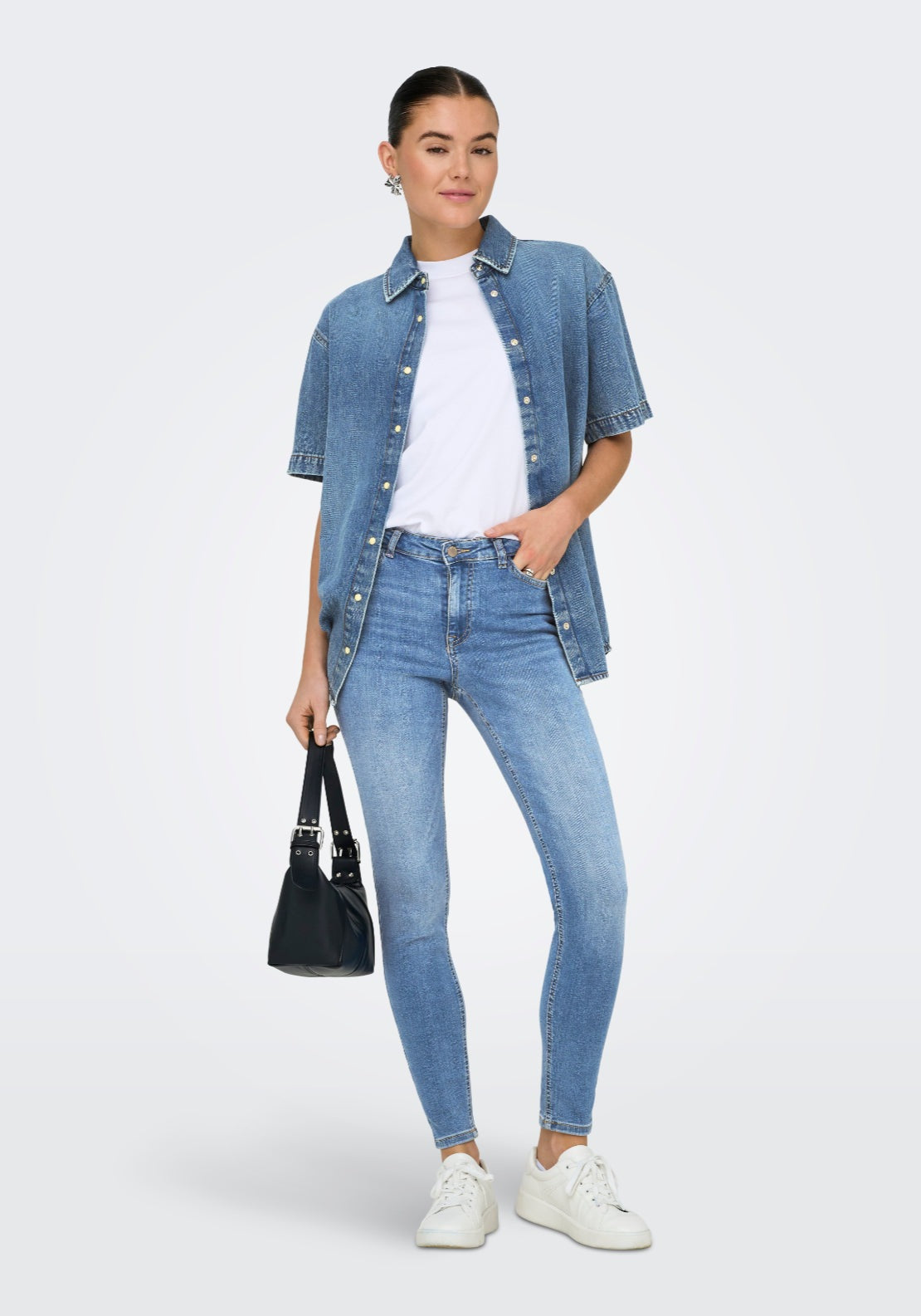 Jdy Fina Mid Waist Skinny Jeans 32" - Medium Blue 5 Shaws Department Stores