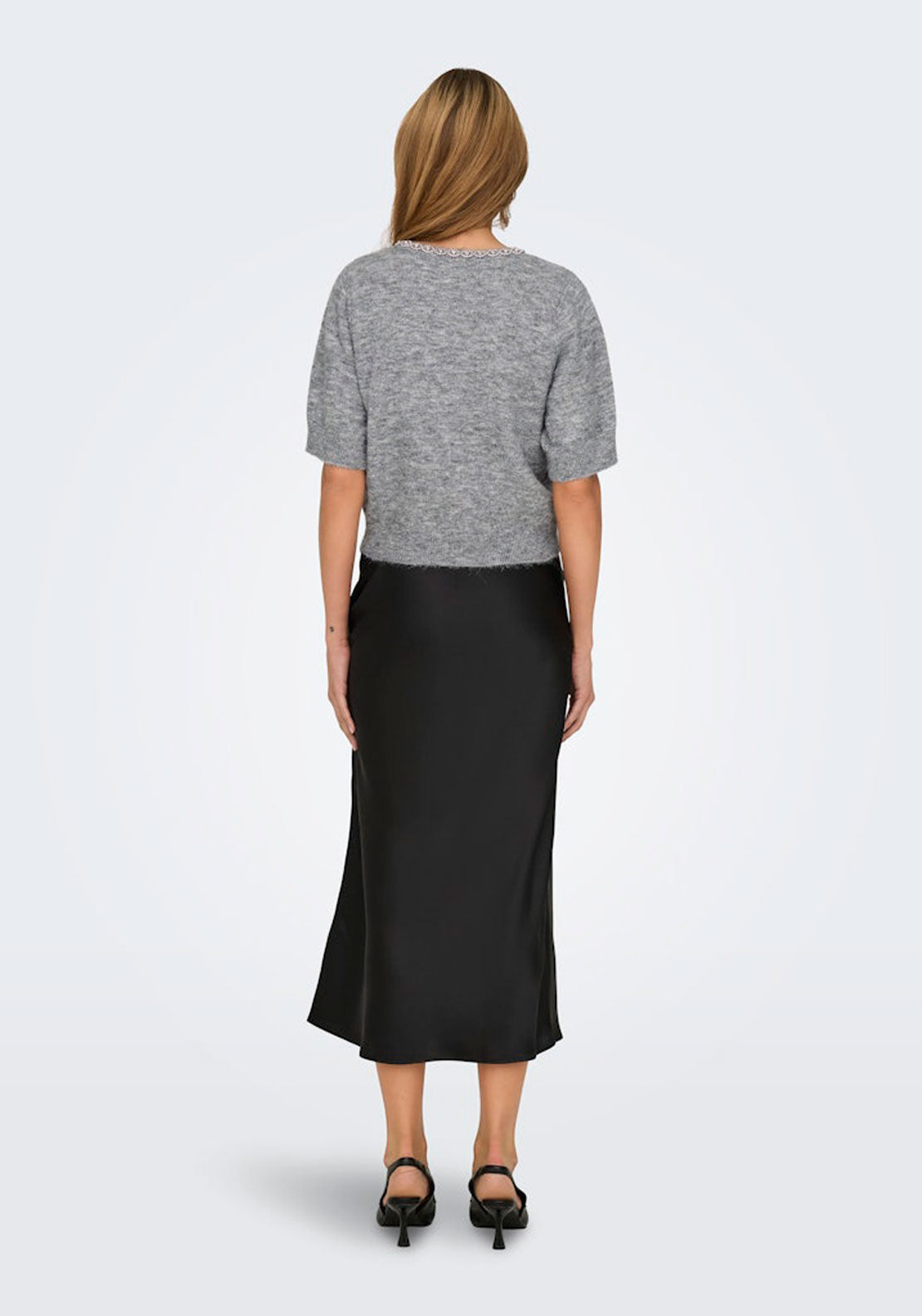 Jdy Short Sleeve Buttoned Embellished Cardigan - Grey 2 Shaws Department Stores