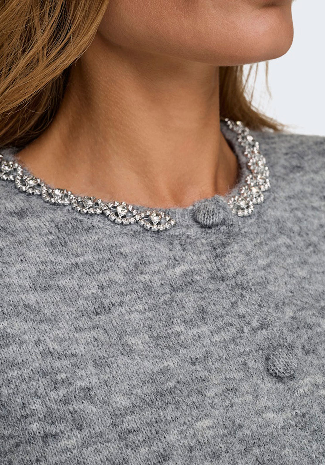 Jdy Short Sleeve Buttoned Embellished Cardigan - Grey 4 Shaws Department Stores