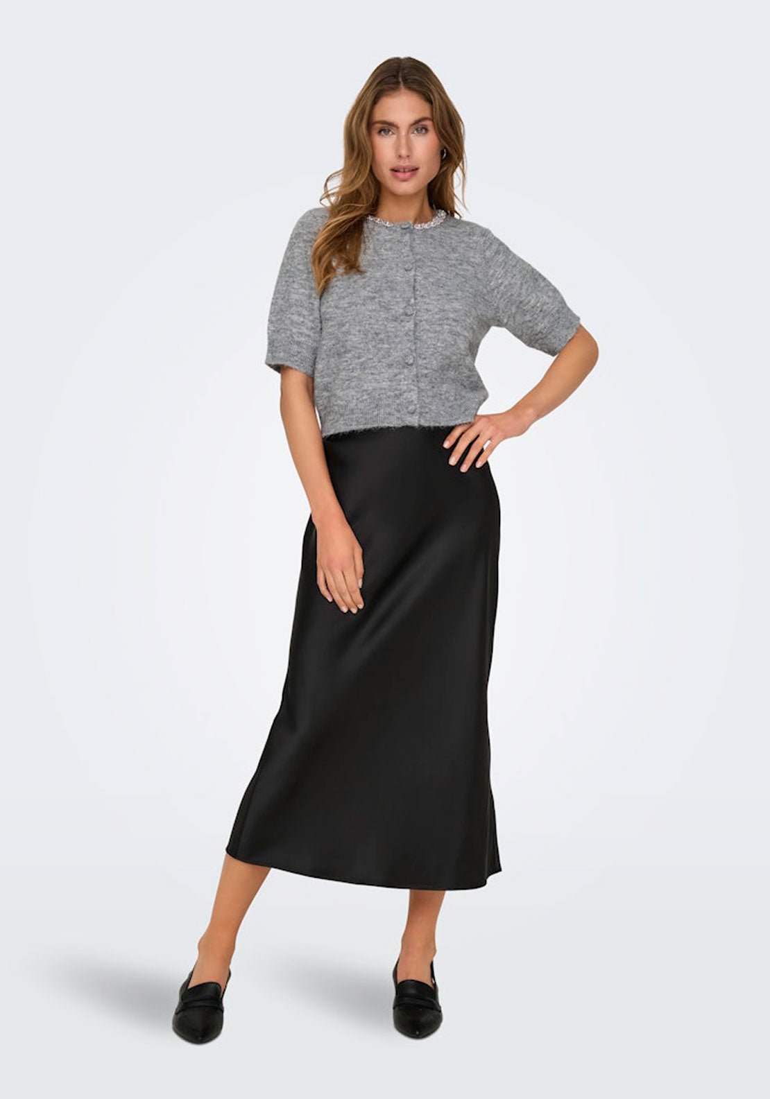 Jdy Short Sleeve Buttoned Embellished Cardigan - Grey 5 Shaws Department Stores