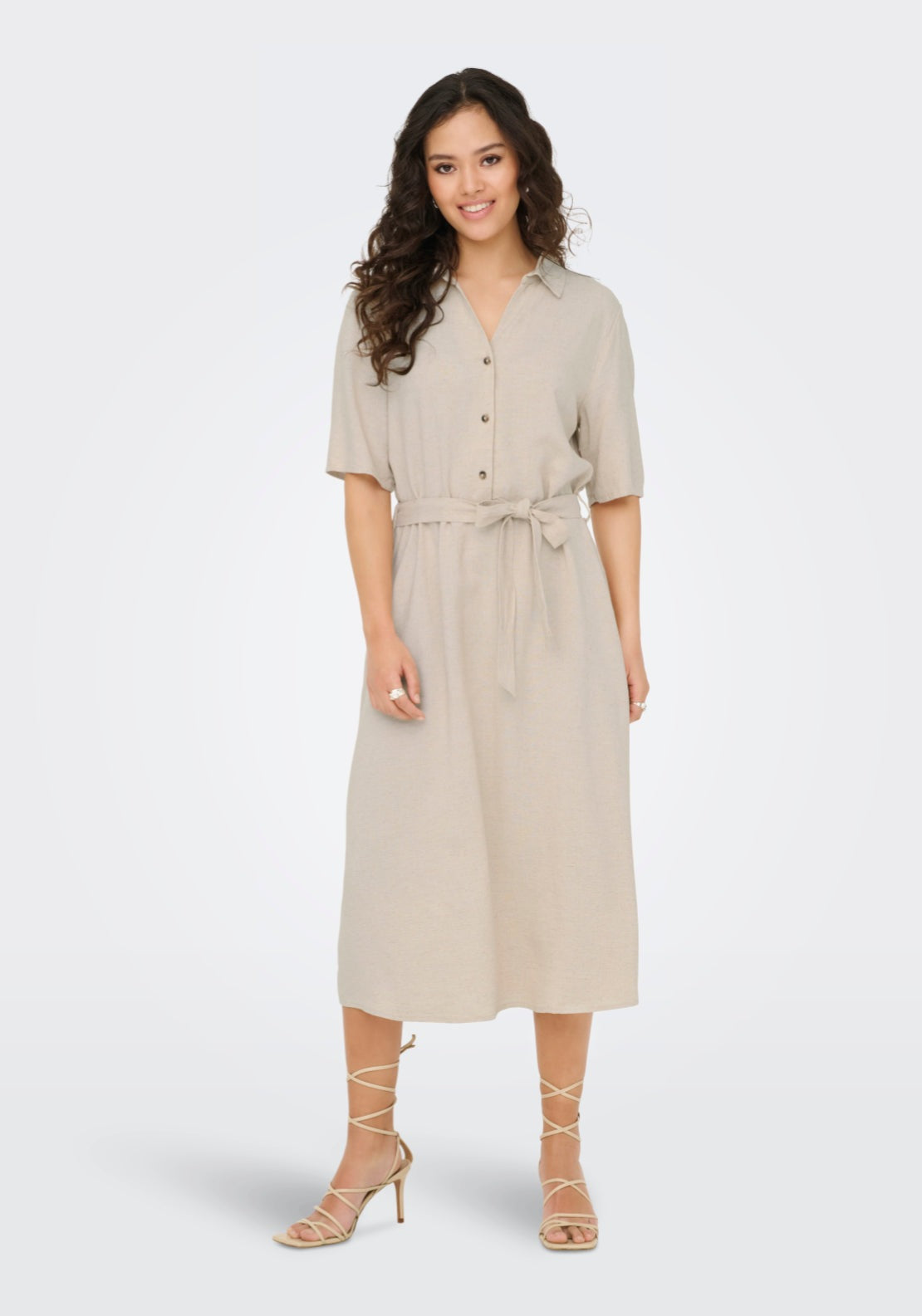 Jdy Say 2/4 Midi Shirt Dress - Oatmeal Melange 1 Shaws Department Stores