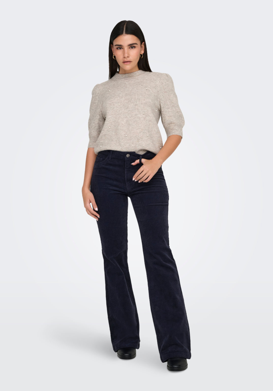 Jdy Rue Life 2/4 Sleeve Pearl Knitwear - Chateau Gray/melange 5 Shaws Department Stores