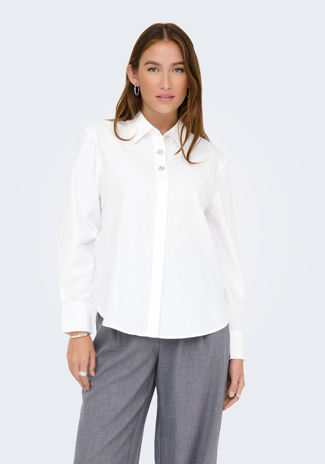 Jdy Long Sleeve Loose Buttoned Shirt - White 1 Shaws Department Stores