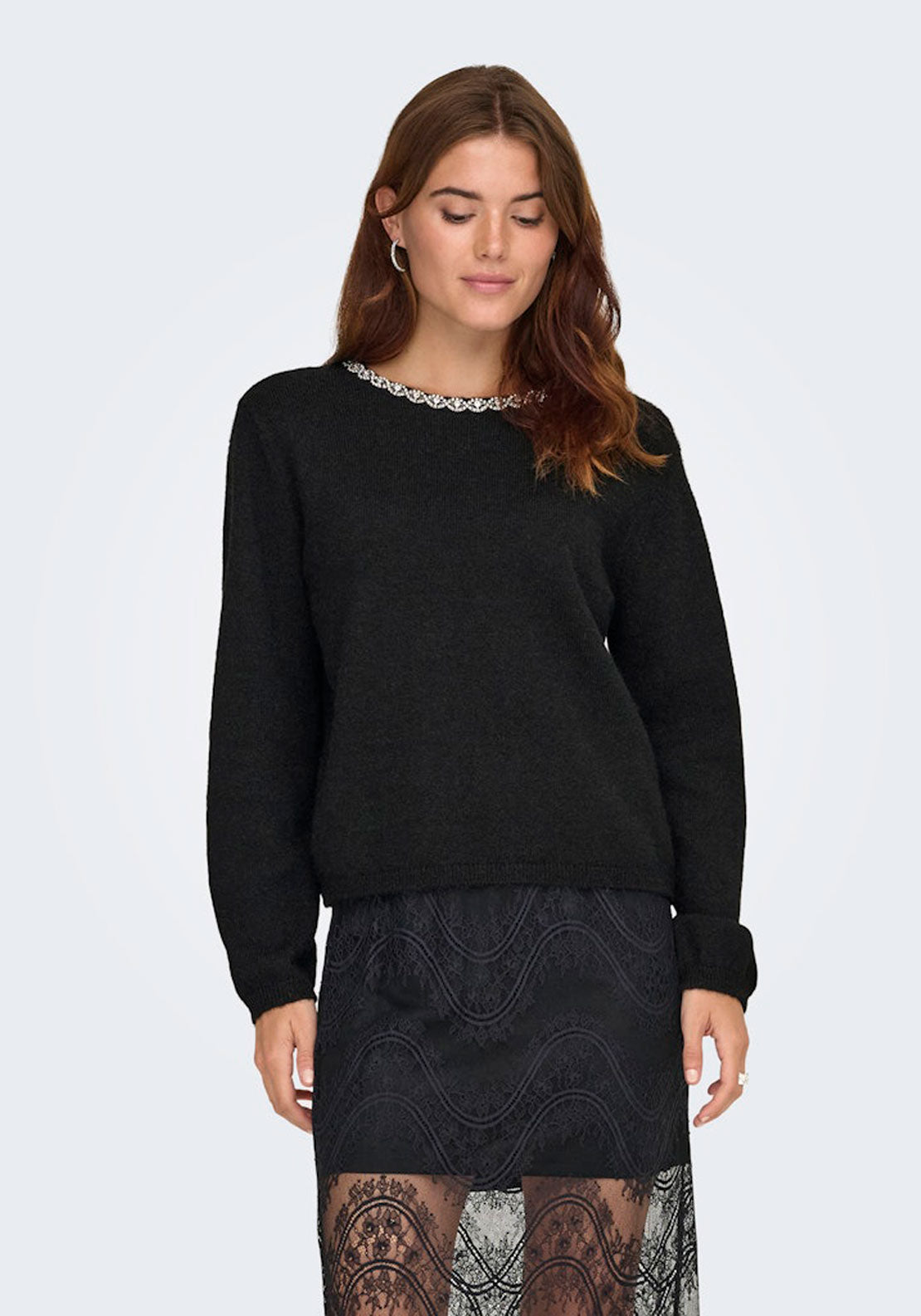 Jdy Long Sleeve Knitted Embellished Pullover - Black Silver Embellishment 5 Shaws Department Stores
