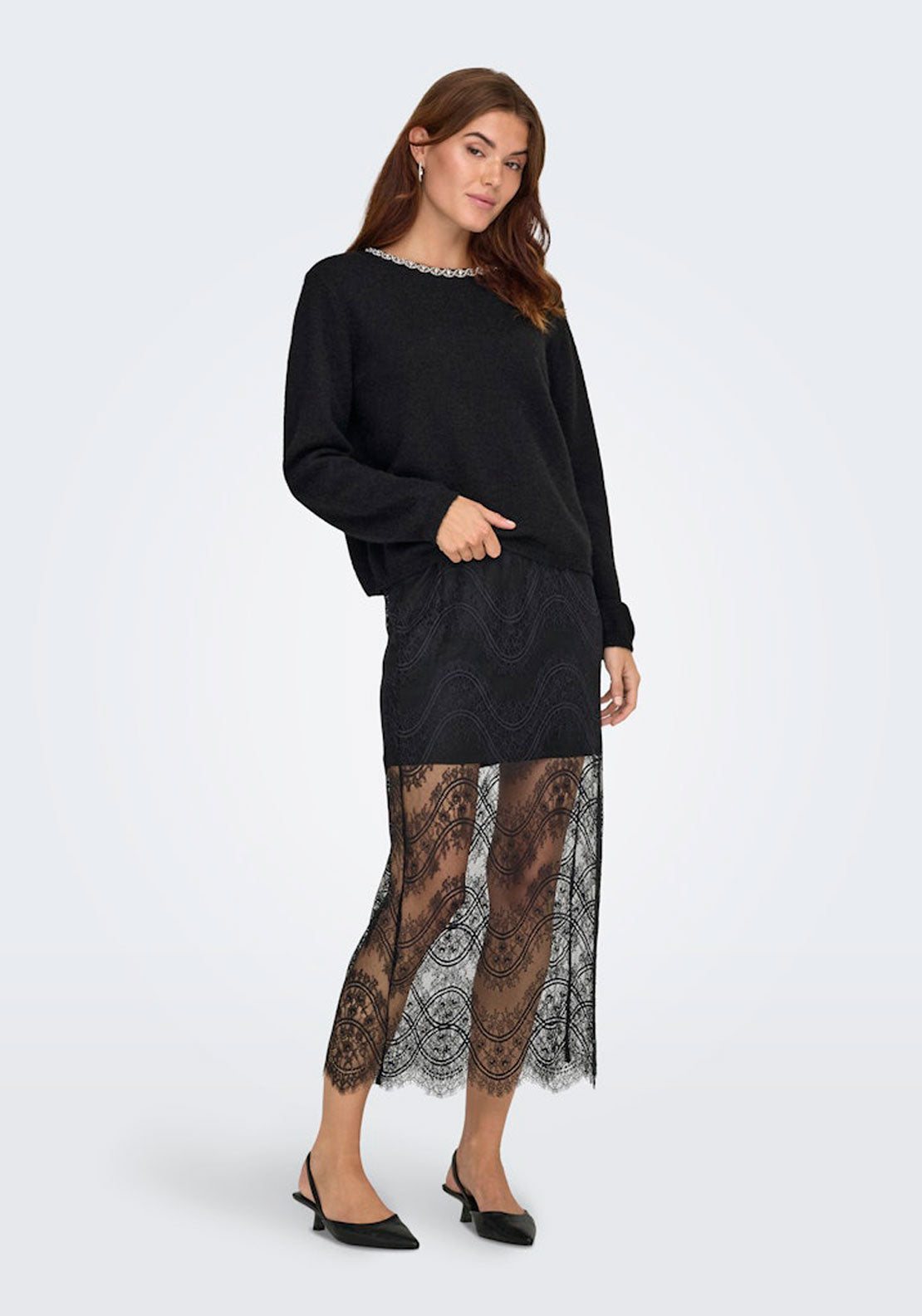 Jdy Long Sleeve Knitted Embellished Pullover - Black Silver Embellishment 3 Shaws Department Stores