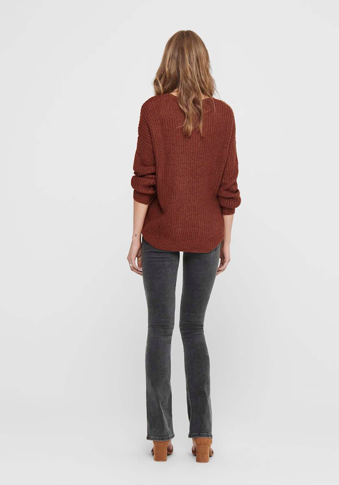 Jdy Long Sleeve V-Neck Jumper - Smoked Paprika W. Black Ply 2 Shaws Department Stores