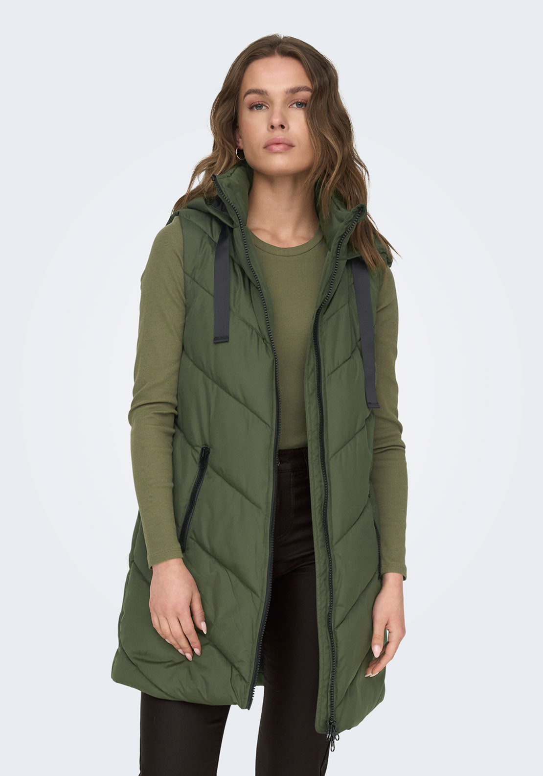 Jdy Skylar Hooded Waist Coat - Green 4 Shaws Department Stores