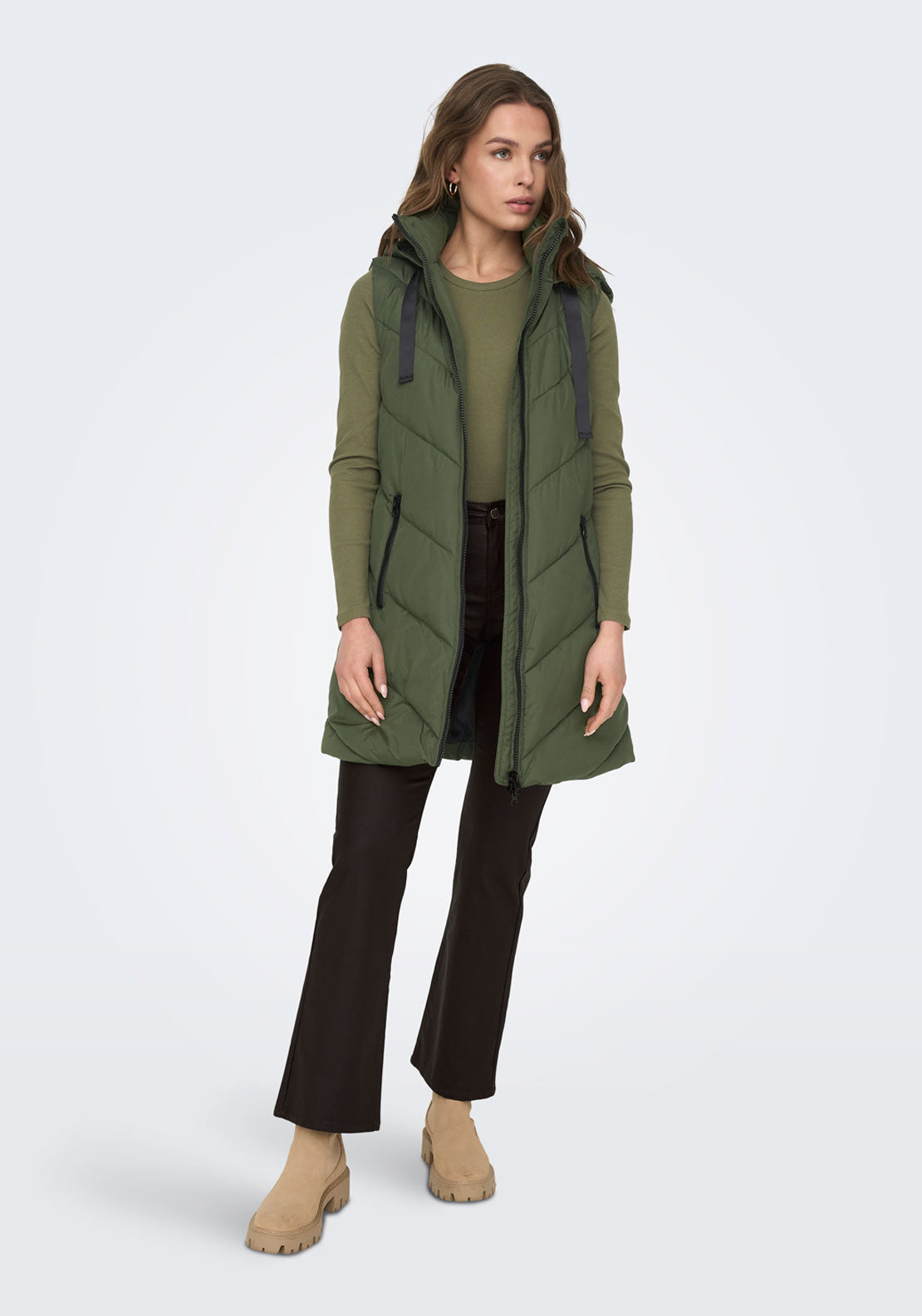 Jdy Skylar Hooded Waist Coat - Green 1 Shaws Department Stores