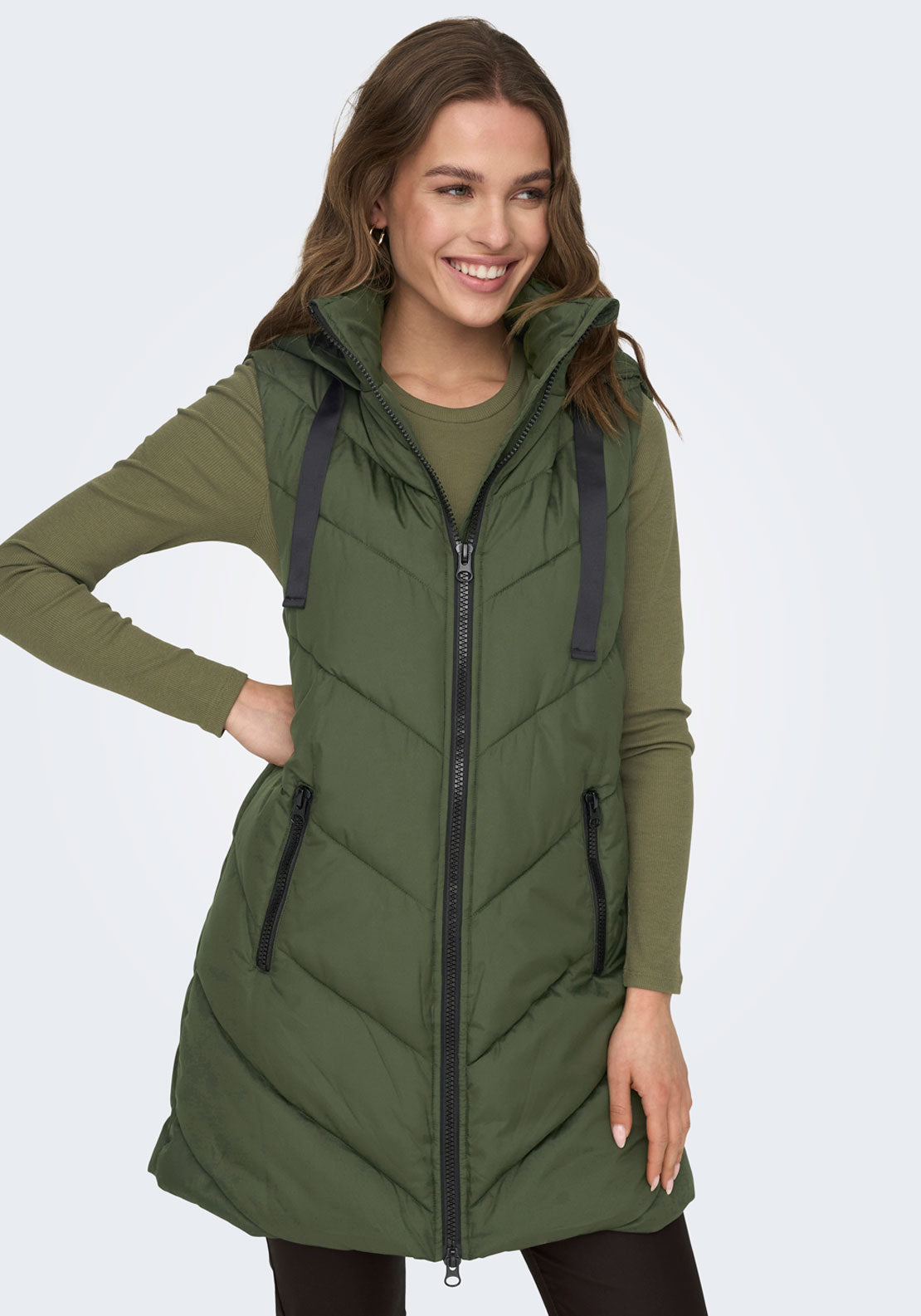 Jdy Skylar Hooded Waist Coat - Green 3 Shaws Department Stores