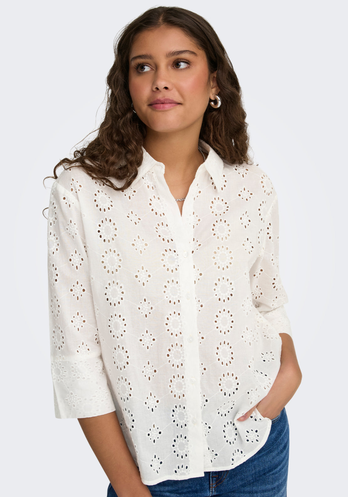 Jdy Tallie 3/4 Long Shirt - White 3 Shaws Department Stores