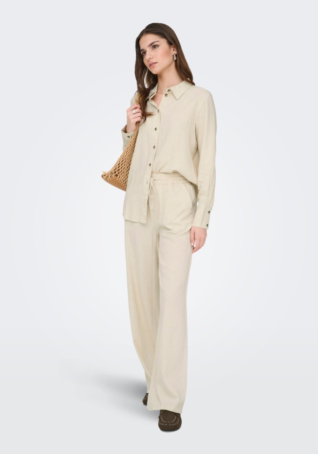 Jdy Say Long Sleeve Linen Loose Shirt - Beige 5 Shaws Department Stores