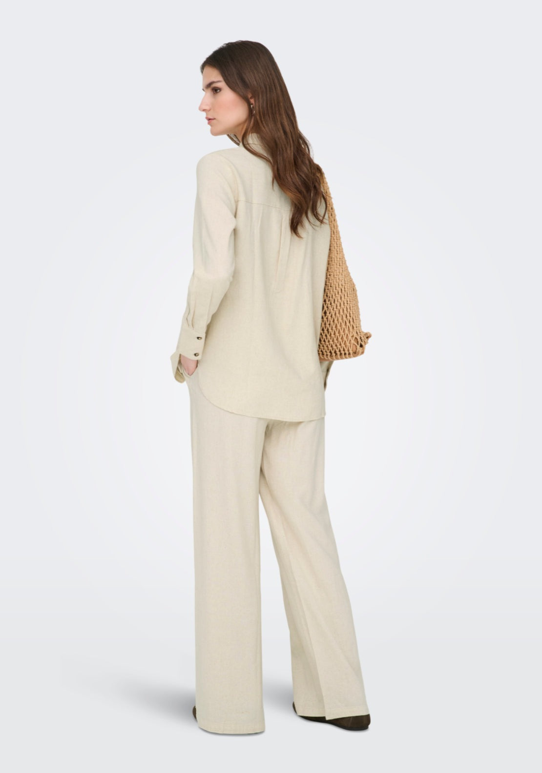 Jdy Say Long Sleeve Linen Loose Shirt - Beige 2 Shaws Department Stores