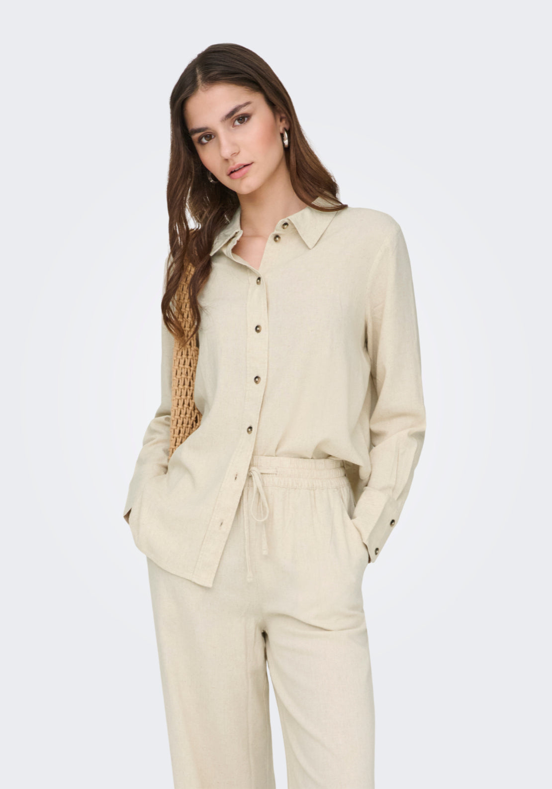 Jdy Say Long Sleeve Linen Loose Shirt - Beige 1 Shaws Department Stores
