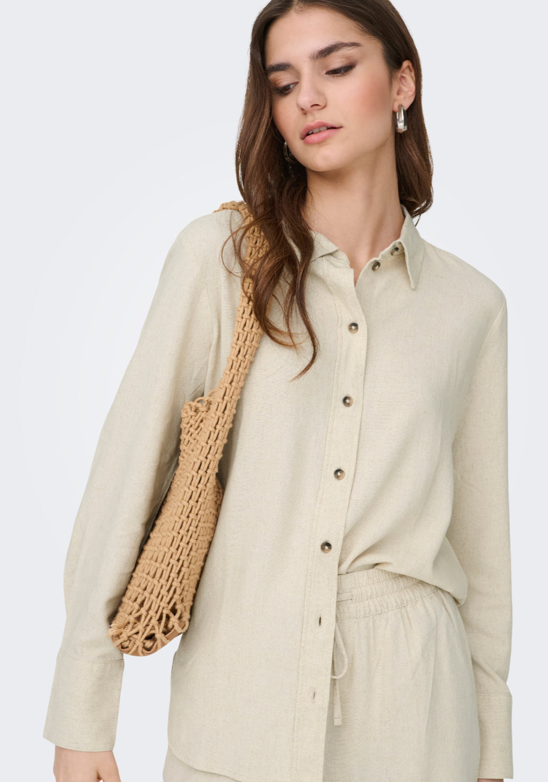 Jdy Say Long Sleeve Linen Loose Shirt - Beige 4 Shaws Department Stores
