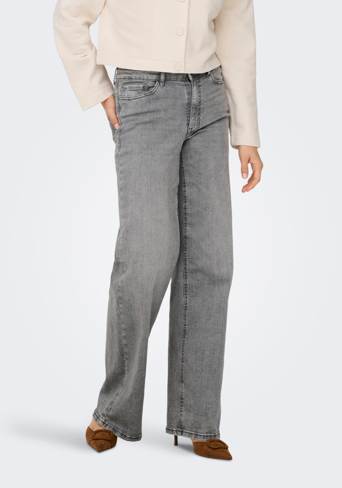 Jdy Felina-Fina High Waist Wide Jeans - Light Grey Denim 1 Shaws Department Stores