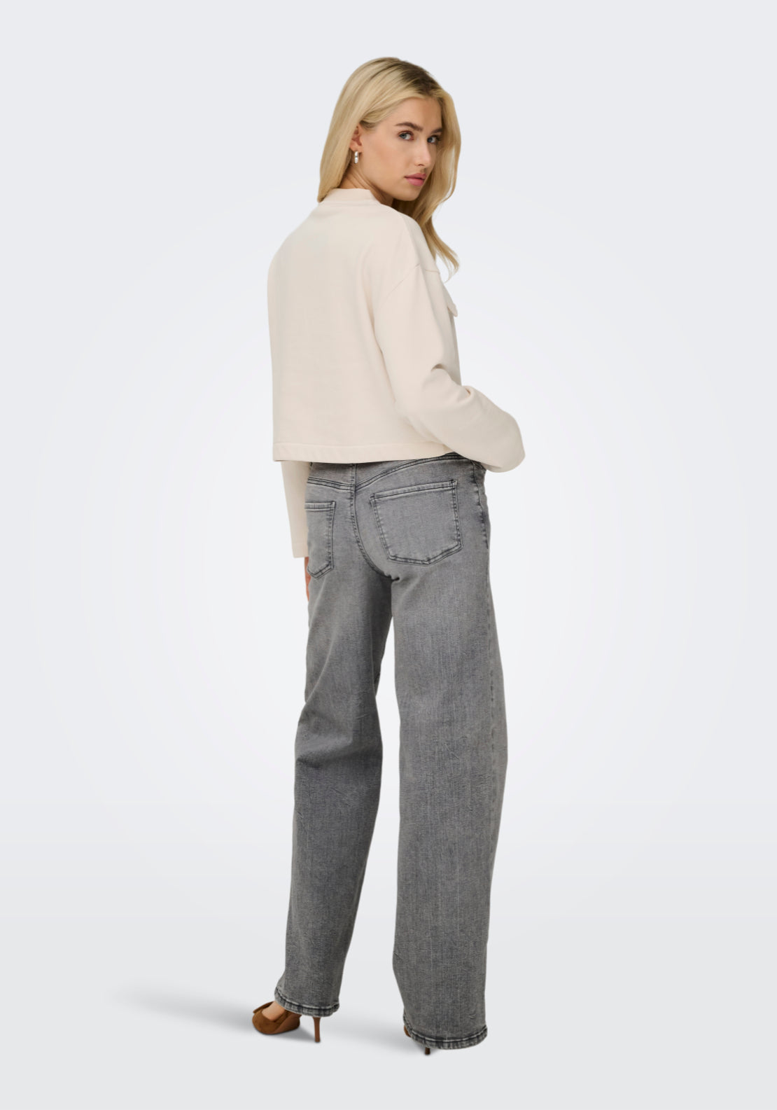 Jdy Felina-Fina High Waist Wide Jeans - Light Grey Denim 2 Shaws Department Stores