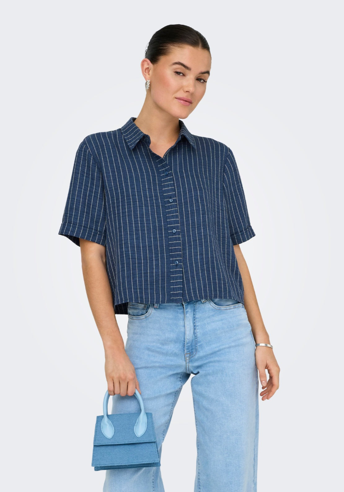 Jdy Power Short Sleeve Shirt - Insignia Blue/white 1 Shaws Department Stores
