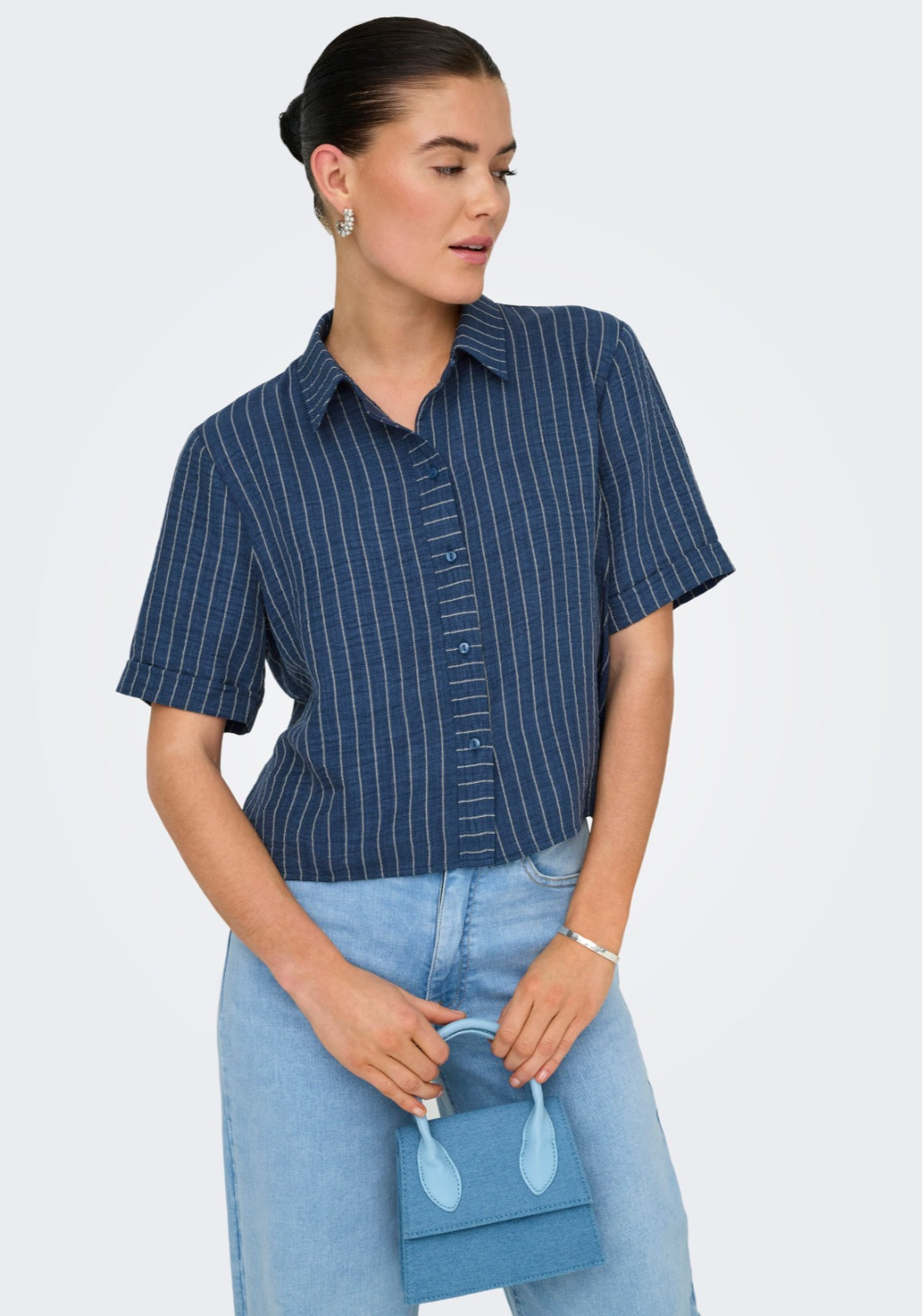 Jdy Power Short Sleeve Shirt - Insignia Blue/white 4 Shaws Department Stores