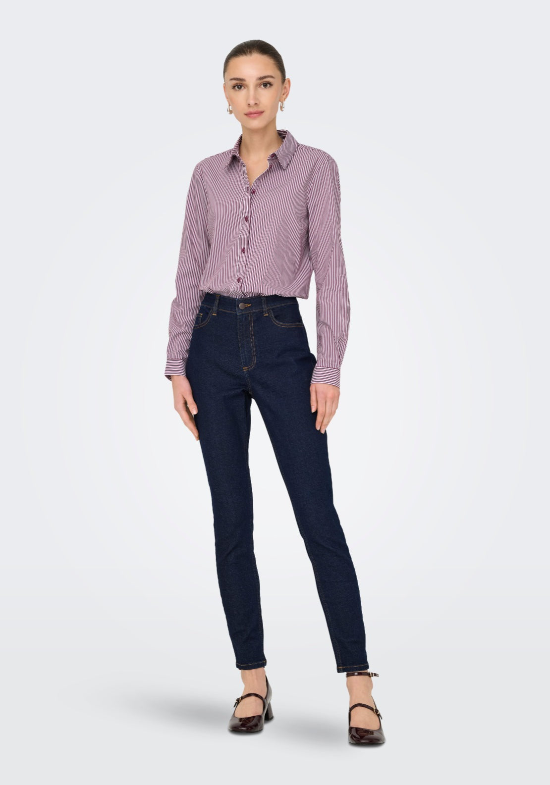 Jdy Mio Long Sleeve Shirt - Cabernet White Stripes 5 Shaws Department Stores