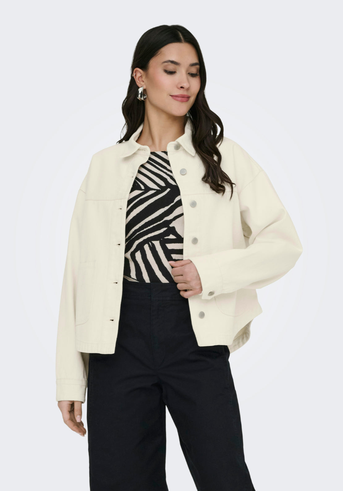 Jdy Noma Long Sleeve Shacket - Ecru 1 Shaws Department Stores