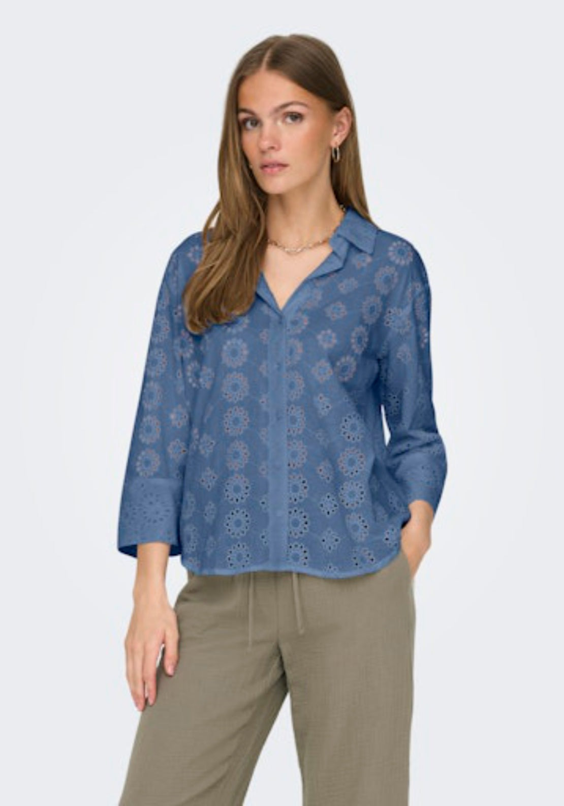 Jdy Tallie 3/4 Long Shirt - Blue 1 Shaws Department Stores