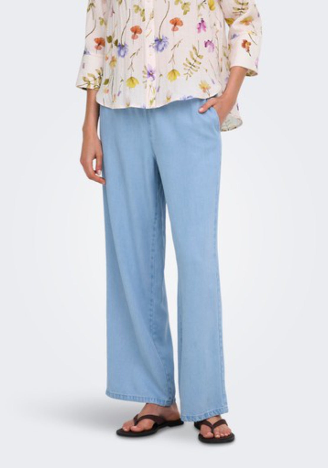 Mira Medium Rise Wide String Pant - Blue Denim