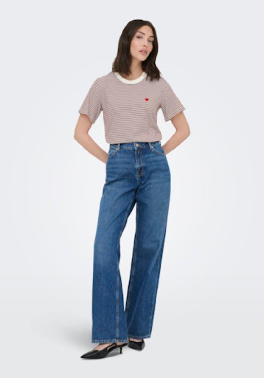 Jdy Pisa Short Sleeve Print Top - Cloud Dancer/rhubarb Stripes 5 Shaws Department Stores