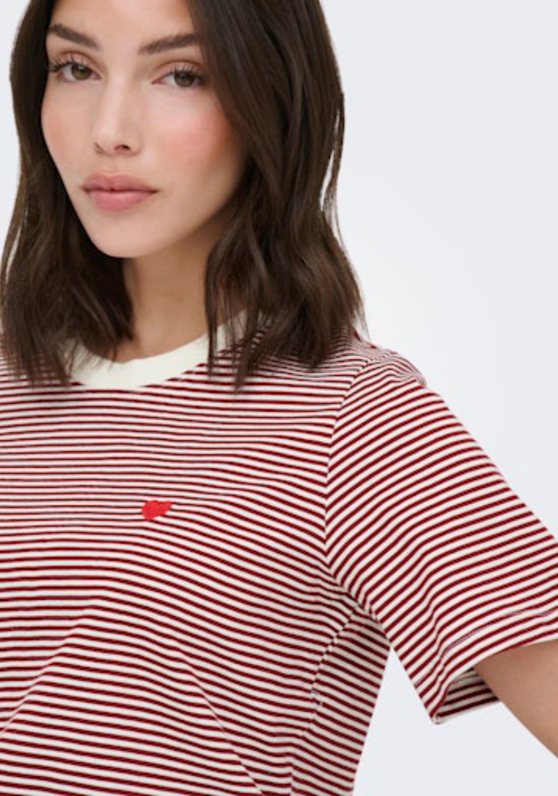 Jdy Pisa Short Sleeve Print Top - Cloud Dancer/rhubarb Stripes 4 Shaws Department Stores
