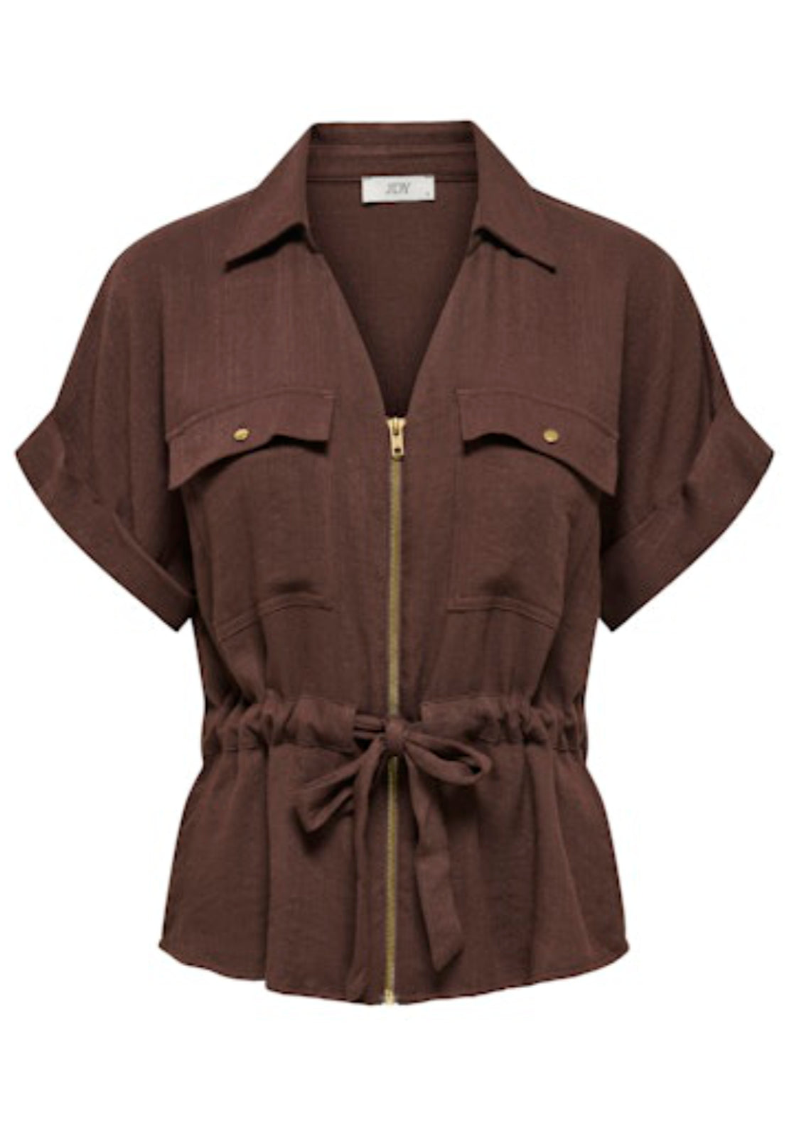 Jdy Mille Short Sleeve Zip Shirt - Chicory Coffee 6 Shaws Department Stores